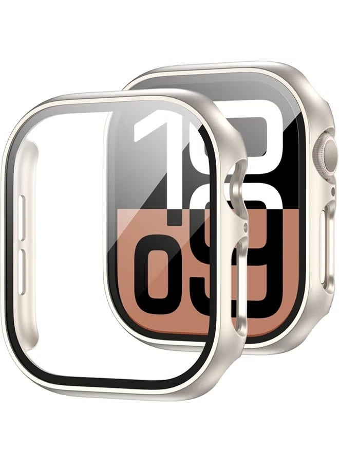 Apple Watch Series 11 10 46mm case with Tempered Film Screen Protector, Full Protective Hard PC Bumper Touch Sensitive HD Screen Cover(46mm,Starlight) - Image 1